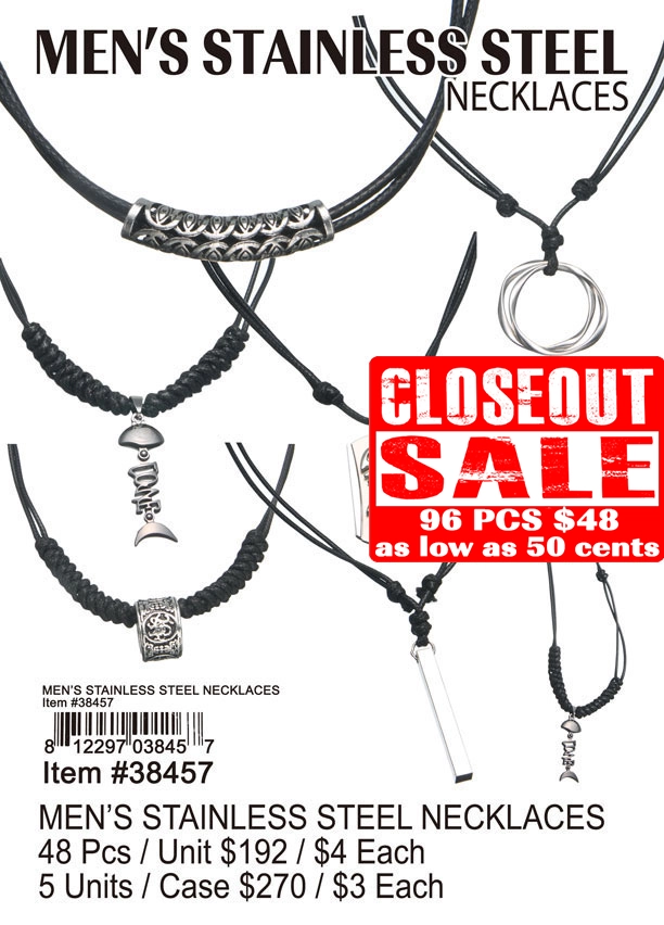 Men's Stainless Steel Necklaces - Closeout 96 Pcs.